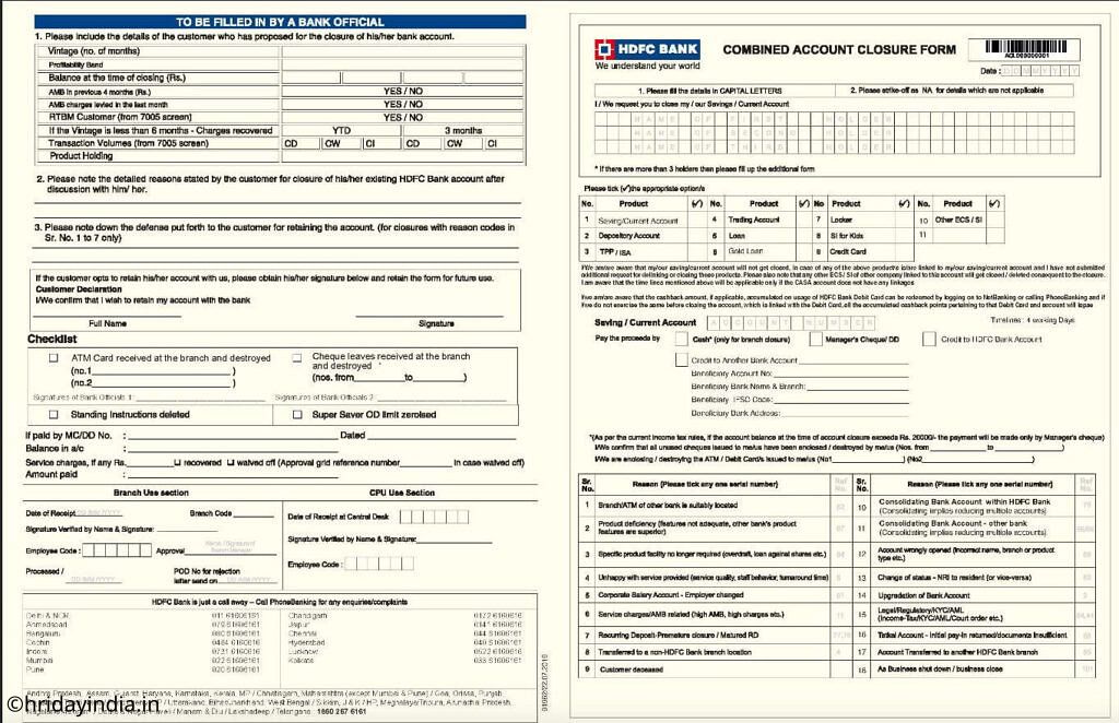 hdfc account close online